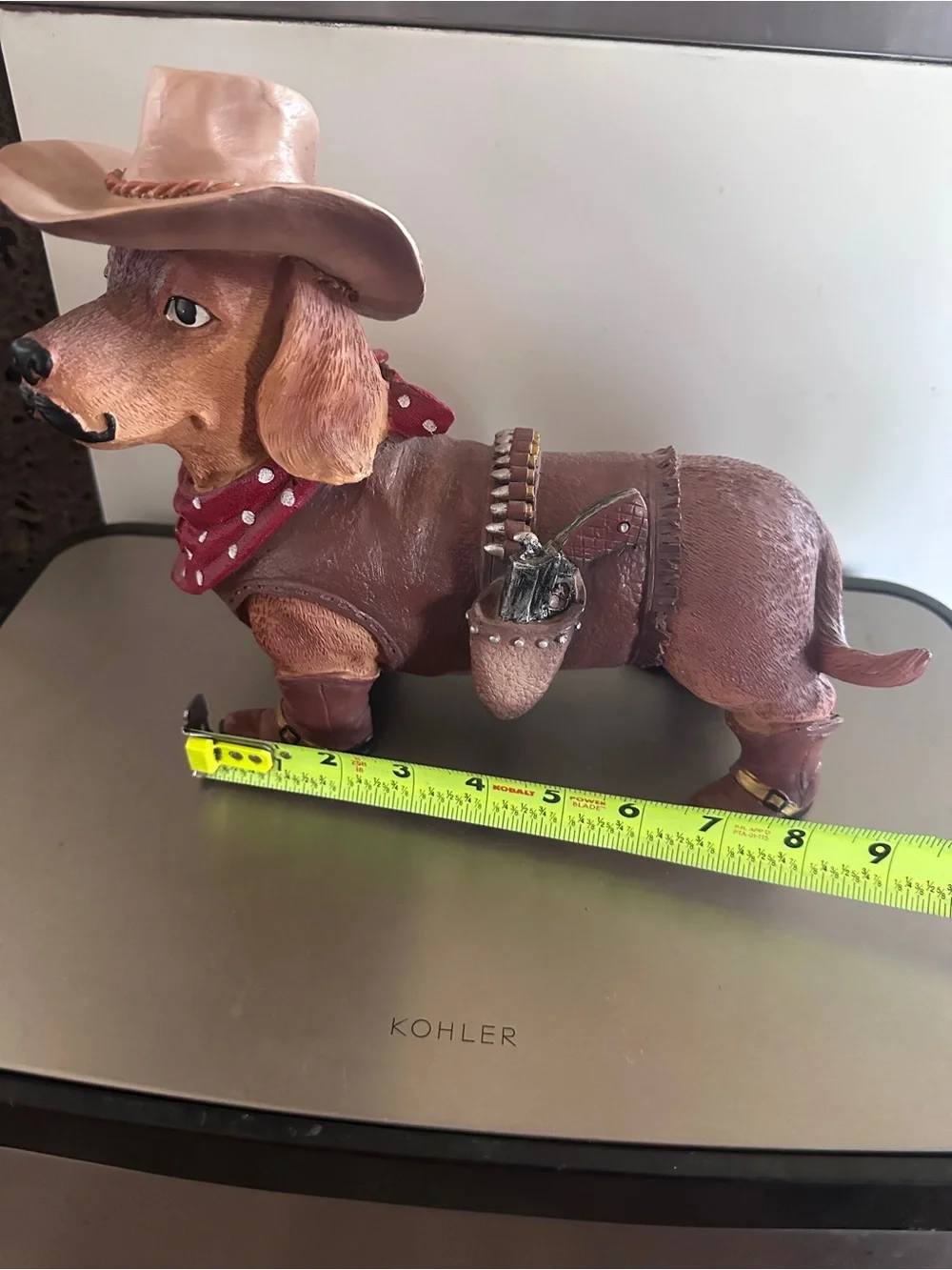 Western Cowboy Weiner Dog Figurine Red Bandana - Unbranded